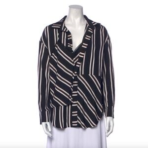 Maje Striped V-Neck Button-Up Top Size: M